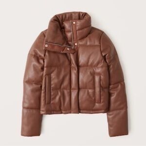 Abercrombie & Fitch Brown Puffer Jacket XS Vegan Leather